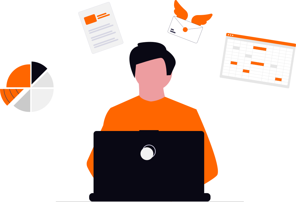Marketer at his laptop checking email analytics